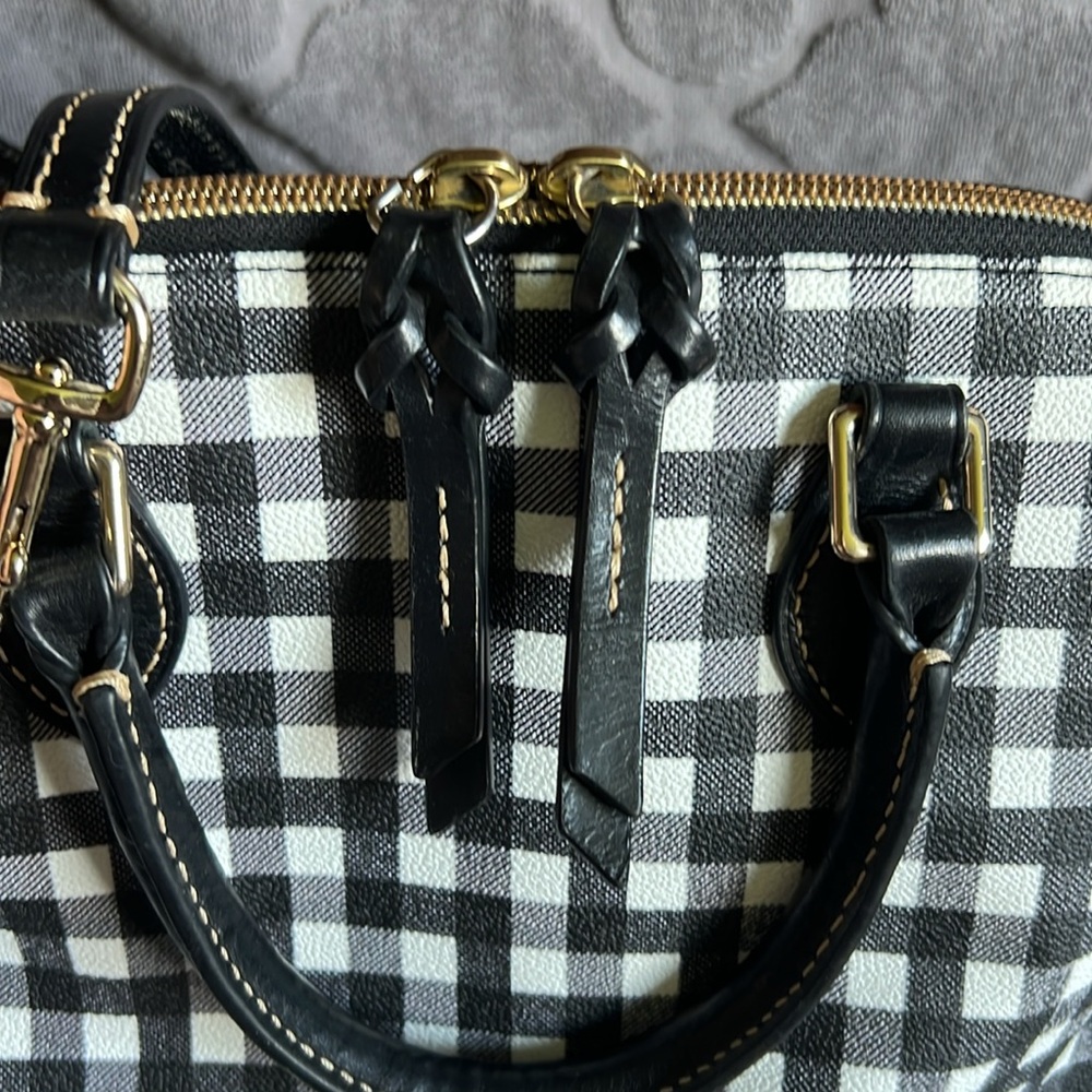 Dooney & Bourke Black & White Plaid Coated Cotton Zip Zip Satchel - Picture 7 of 15